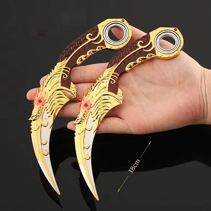 18Cm Karambit Rotatable Sword Five-Clawed Golden Dragon Blue Dragon Claw Knife with Holster Unedged Metal Toy Sword Prop Gift