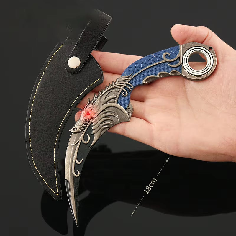 18Cm Karambit Rotatable Sword Five-Clawed Golden Dragon Blue Dragon Claw Knife with Holster Unedged Metal Toy Sword Prop Gift