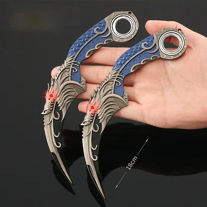 18Cm Karambit Rotatable Sword Five-Clawed Golden Dragon Blue Dragon Claw Knife with Holster Unedged Metal Toy Sword Prop Gift