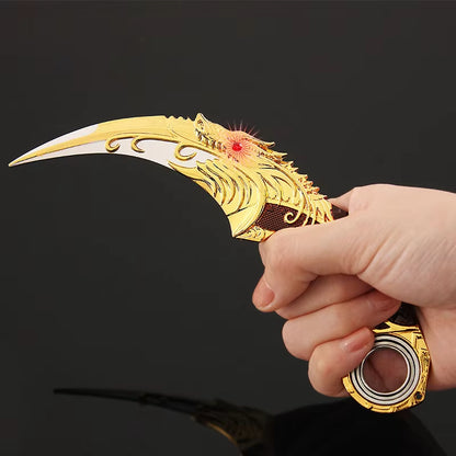 18Cm Karambit Rotatable Sword Five-Clawed Golden Dragon Blue Dragon Claw Knife with Holster Unedged Metal Toy Sword Prop Gift