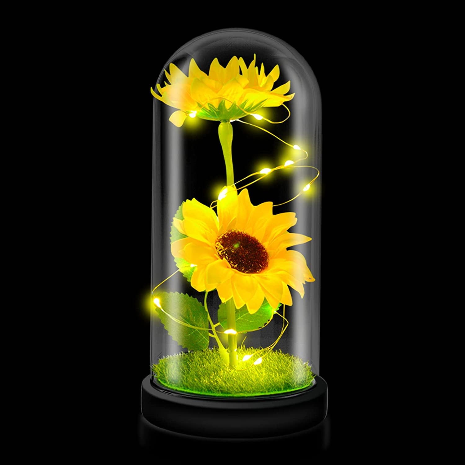 Elegant Artificial Sunflower Gift Set in Glass Dome - Ideal for Birthdays, Christmas, Valentine's Day, Weddings, Mother's Day, and Anniversaries (Yellow)