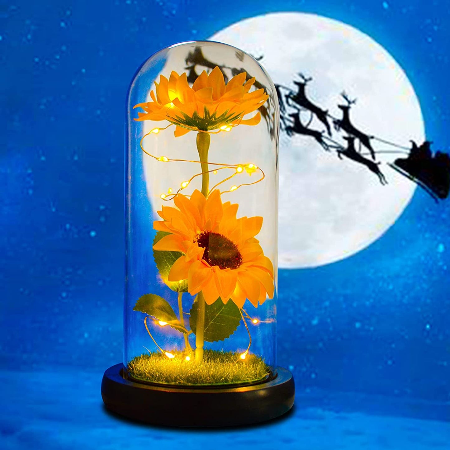 Elegant Artificial Sunflower Gift Set in Glass Dome - Ideal for Birthdays, Christmas, Valentine's Day, Weddings, Mother's Day, and Anniversaries (Yellow)