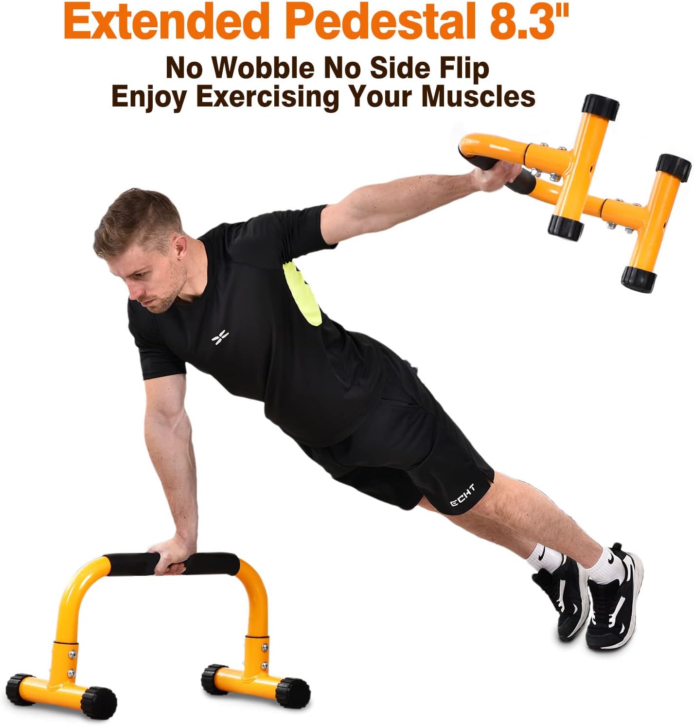 Push up Bar, Parallettes Bars for L-Sit & Dip, Heavy-Duty No Wobbling Parallel Bars Stand for Handstands, Full Planche, Calisthenics, 9.5In High Workout Stands for Home Fitness Training