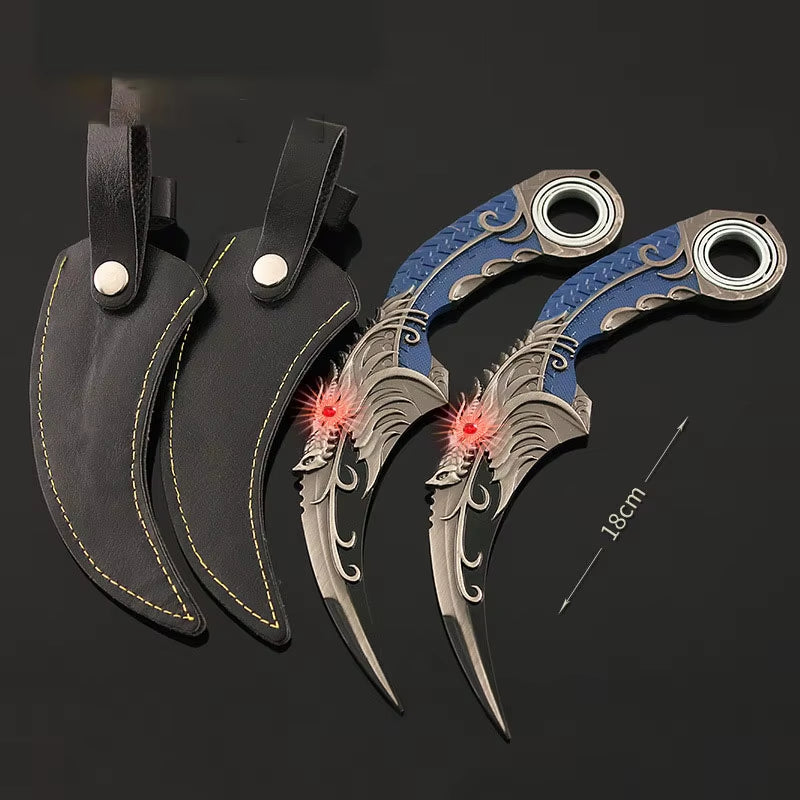 18Cm Karambit Rotatable Sword Five-Clawed Golden Dragon Blue Dragon Claw Knife with Holster Unedged Metal Toy Sword Prop Gift