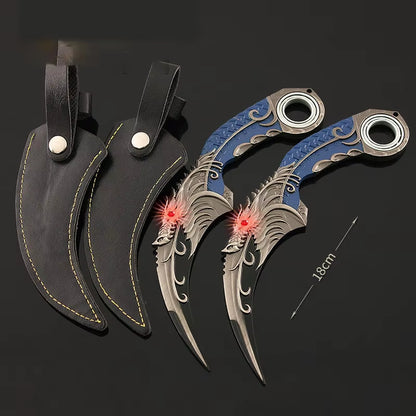 18Cm Karambit Rotatable Sword Five-Clawed Golden Dragon Blue Dragon Claw Knife with Holster Unedged Metal Toy Sword Prop Gift