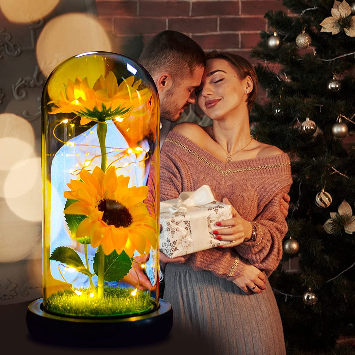 Elegant Artificial Sunflower Gift Set in Glass Dome - Ideal for Birthdays, Christmas, Valentine's Day, Weddings, Mother's Day, and Anniversaries (Yellow)