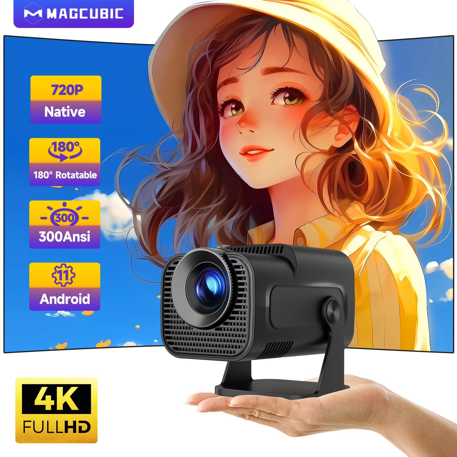 4K Projector Cinema Outdoor Portable 180° Rotable Projector