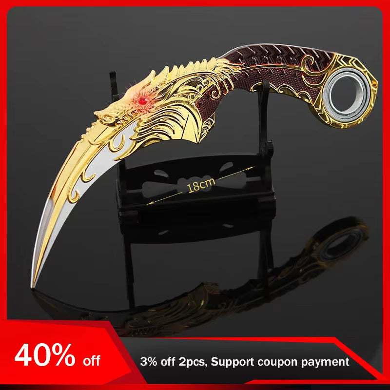 18Cm Karambit Rotatable Sword Five-Clawed Golden Dragon Blue Dragon Claw Knife with Holster Unedged Metal Toy Sword Prop Gift