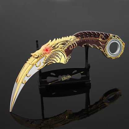 18Cm Karambit Rotatable Sword Five-Clawed Golden Dragon Blue Dragon Claw Knife with Holster Unedged Metal Toy Sword Prop Gift