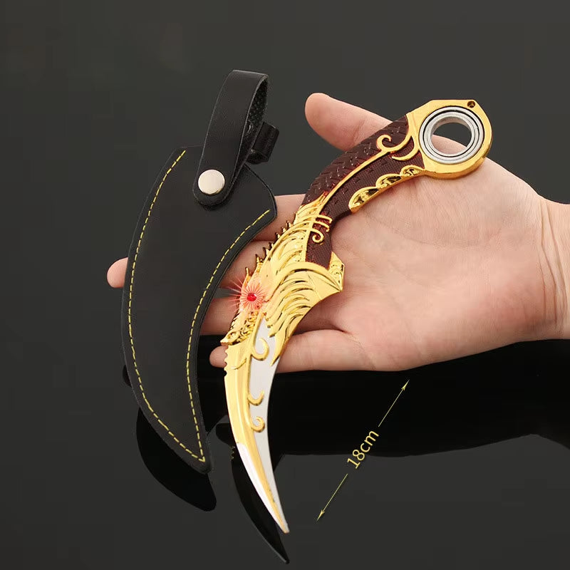 18Cm Karambit Rotatable Sword Five-Clawed Golden Dragon Blue Dragon Claw Knife with Holster Unedged Metal Toy Sword Prop Gift