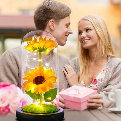 Elegant Artificial Sunflower Gift Set in Glass Dome - Ideal for Birthdays, Christmas, Valentine's Day, Weddings, Mother's Day, and Anniversaries (Yellow)