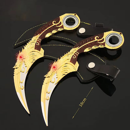 18Cm Karambit Rotatable Sword Five-Clawed Golden Dragon Blue Dragon Claw Knife with Holster Unedged Metal Toy Sword Prop Gift